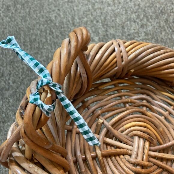 VTG, Mid-Century Japanese Rattan Natural Woven Basket 2 Handles Round Tray MCM - Picture 10 of 11